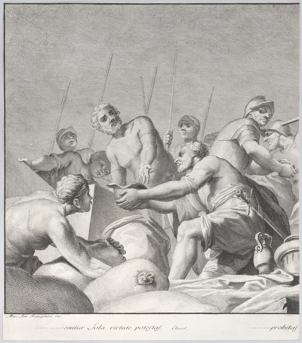 Embriaco Rejecting the Spoils, from: Forme Picturarum Archetypae by Lorenzo Lorenzi, print, 1774