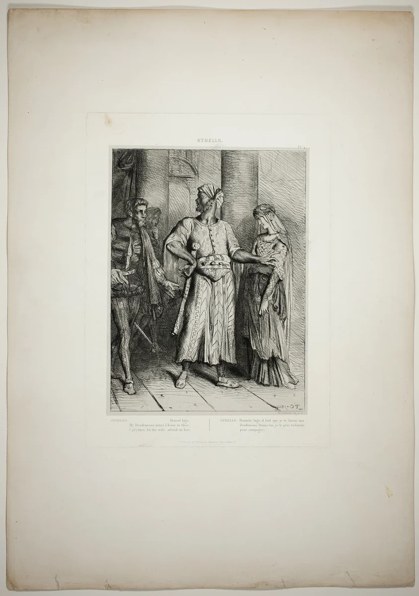 Honest Iago, my Desdemona must I leave to thee, plate four from Othello by Théodore Chassériau, print, 1844