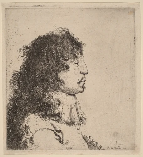 Bust of a Young Man in Profile, Facing Right by Jan Lievens; Pieter de Bailliu, print, 1631
