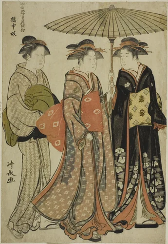 Entertainers of Tachibana (Kitchugi), from the series "A Collection of Contemporary Beauties of the Pleasure Quarters (Tosei yuri bijin awase)" by Torii Kiyonaga (鳥居清長), print, 1776-1786