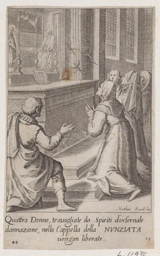 The Four Women, from Scelta d'Alcuni Miracoli e Grazie della Santissima Nunziata di Firenze (Selection of Some Miracles and Graces that Occurred in the Church of the Annunziata in Florence) by Jacques Callot, print, 1611-1619