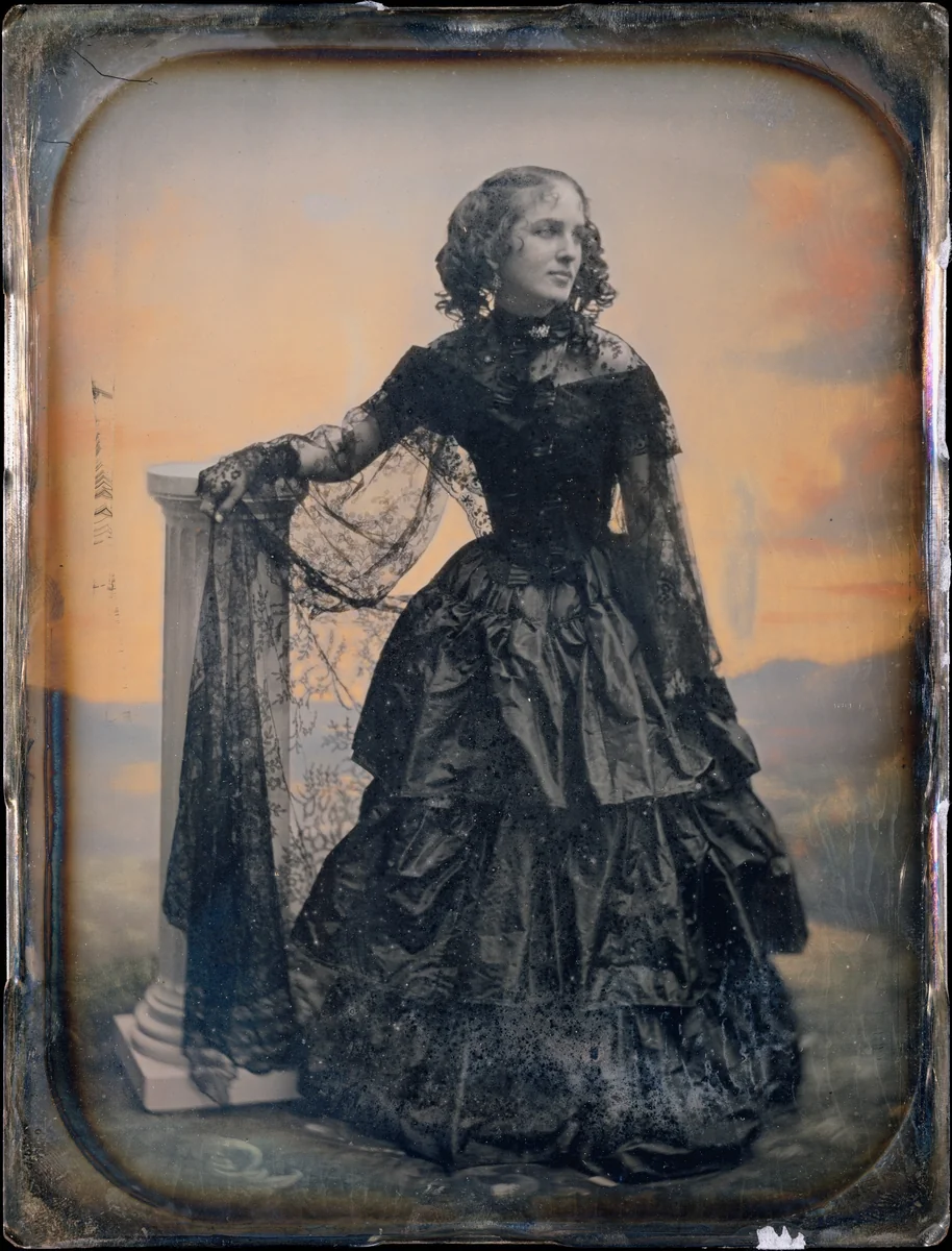 [Woman in Black Taffeta Dress and Lace Shawl] by Southworth and Hawes, photograph, 1848-1852