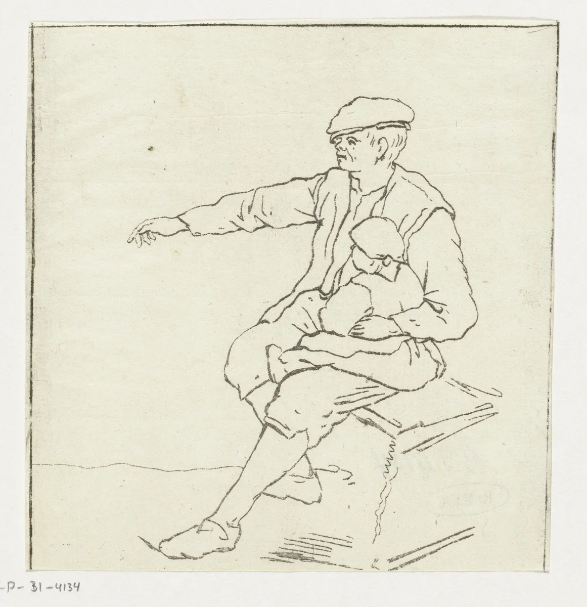 Man met kind by Anthonie van den Bos, print, 1778-1838