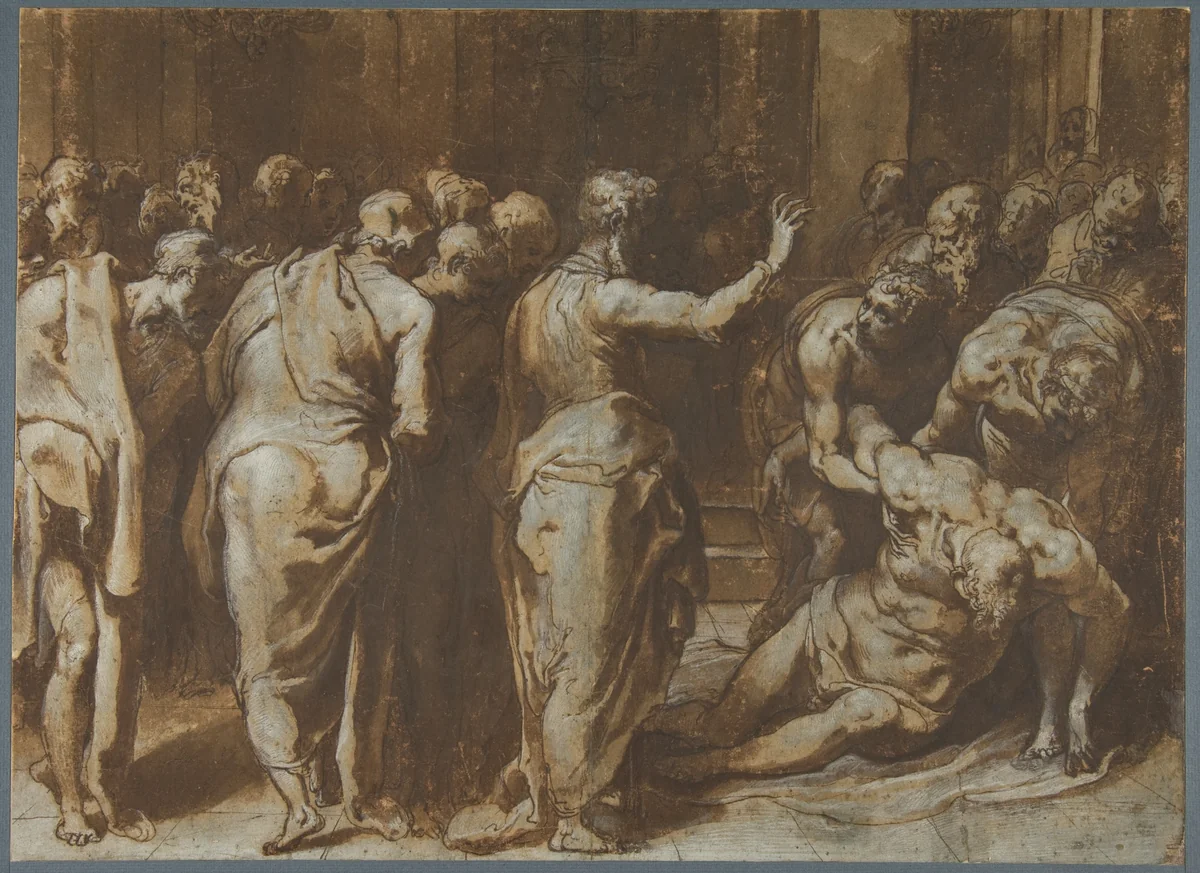 Saint Paul Restoring Eutychus to Life by Taddeo Zuccaro, drawing, 1529-1566