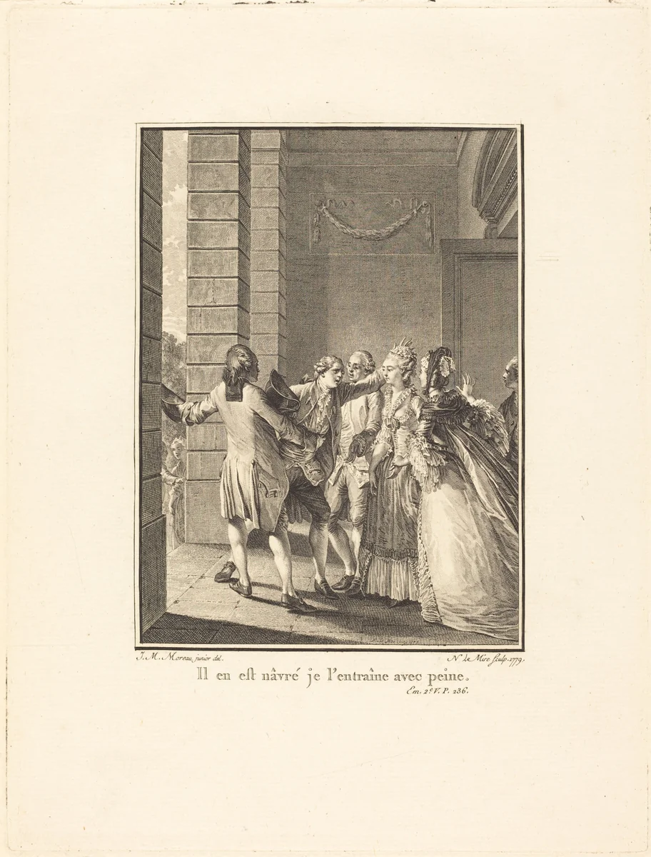 Il en est nâvré, je l'entraine avec peine by Noël Le Mire, Jean-Michel Moreau the Younger, print, 1779