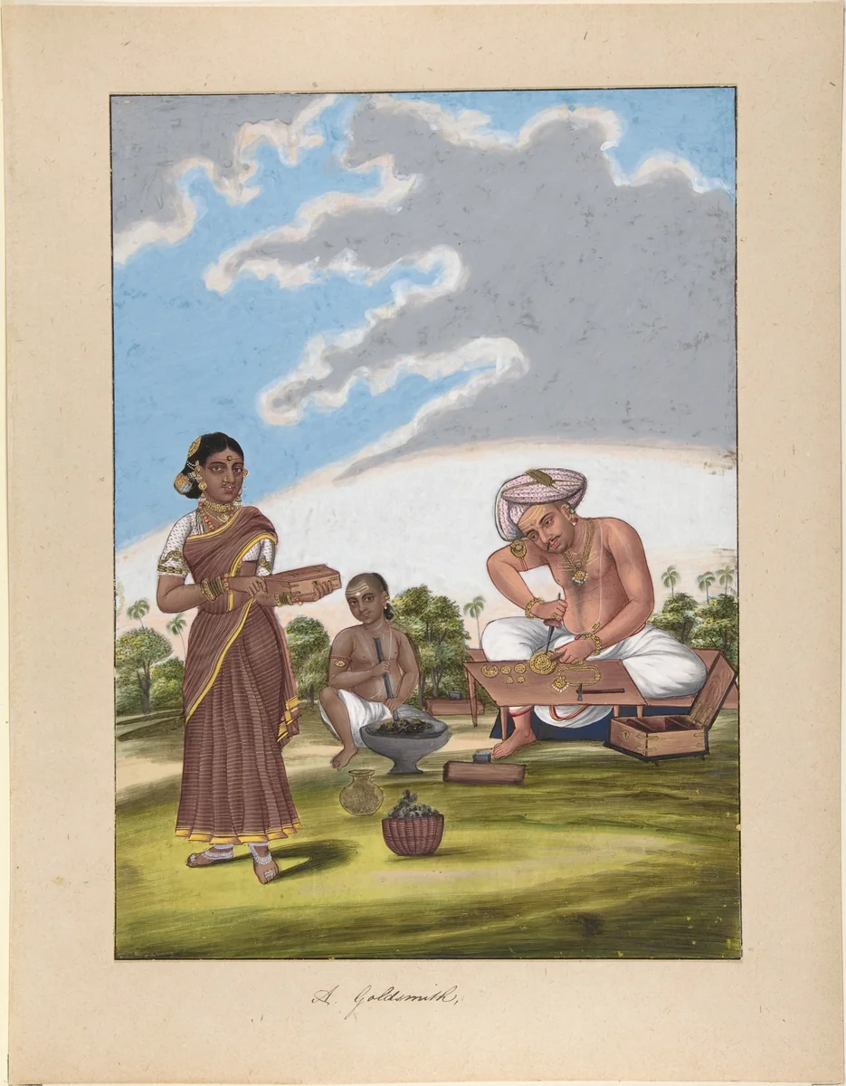 A Goldsmith, from Indian Trades and Castes by anonymous, drawing, 1835-1845