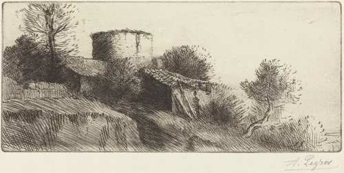 Pigeon Tower (La tour aux pigeons) by Alphonse Legros, print, 1837-1911