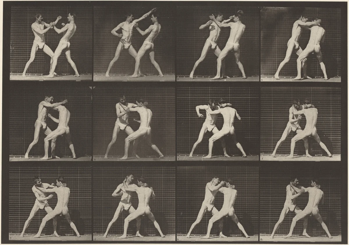Plate Number 340. Boxing, open hand (shoes) by Eadweard Muybridge, photograph, 1887