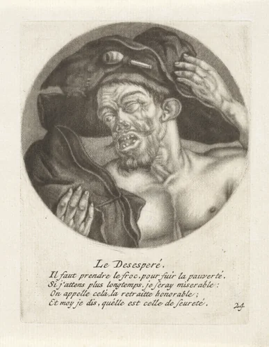 Monnik met habijt in de hand by Jacob Gole, print, 1670-1724