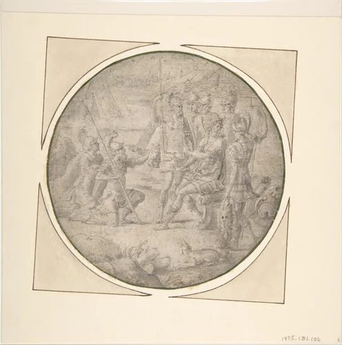 The Head of Pompey Presented to Caesar by anonymous, drawing, 1550-1600