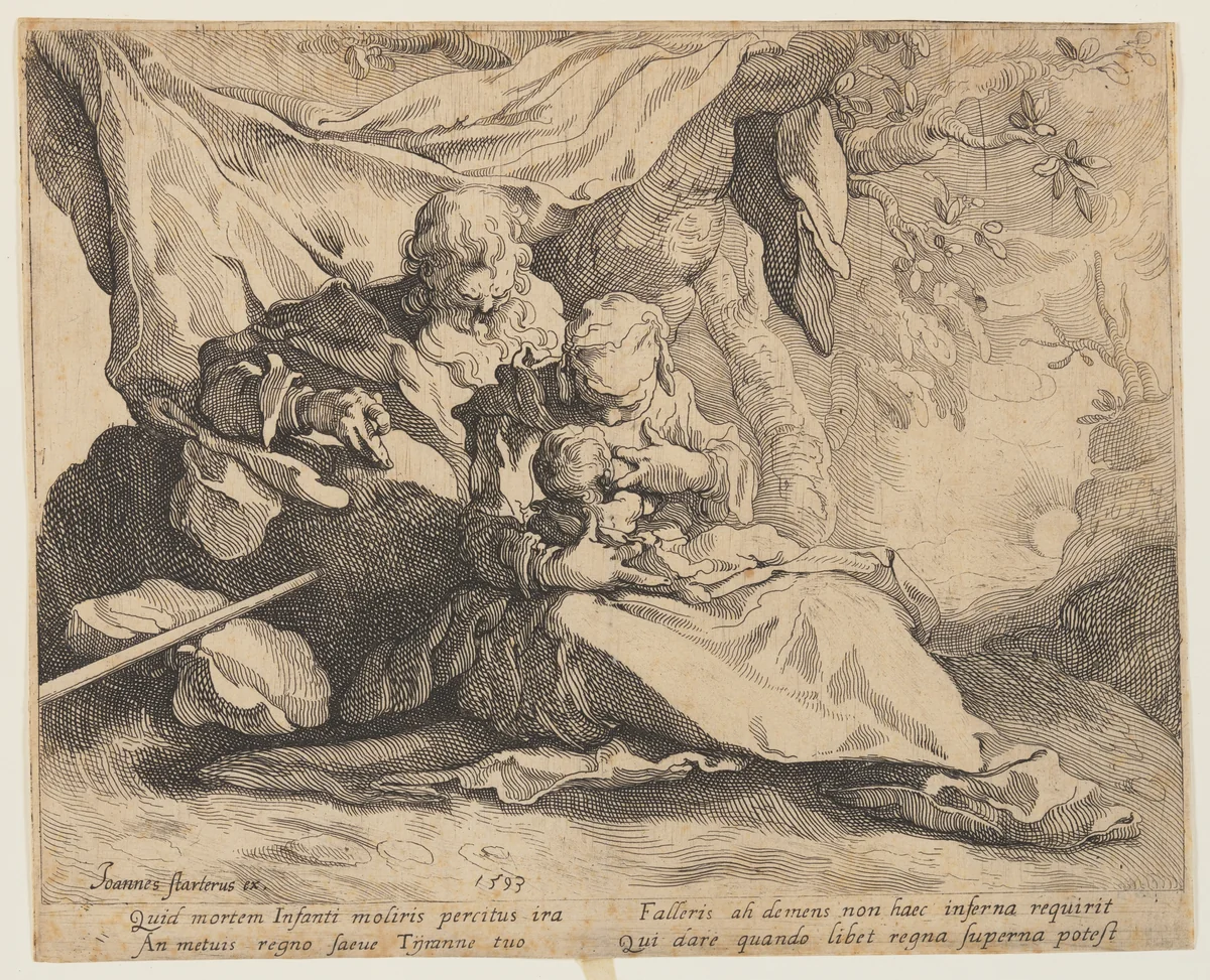 The Rest on the Flight to Egypt by Gerrit Pietersz. Sweelink, print, 1593