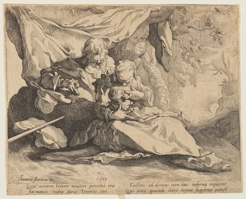 The Rest on the Flight to Egypt by Gerrit Pietersz. Sweelink, print, 1593