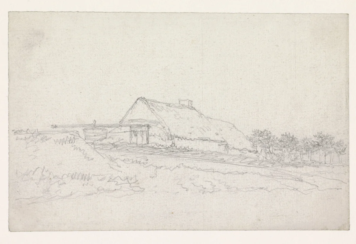 Boerderij met put by Georges Michel, drawing, 1773-1843