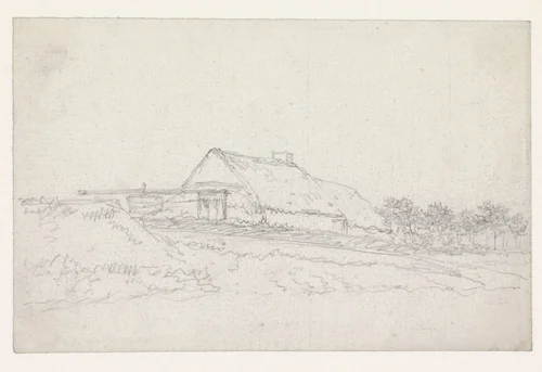 Boerderij met put by Georges Michel, drawing, 1773-1843