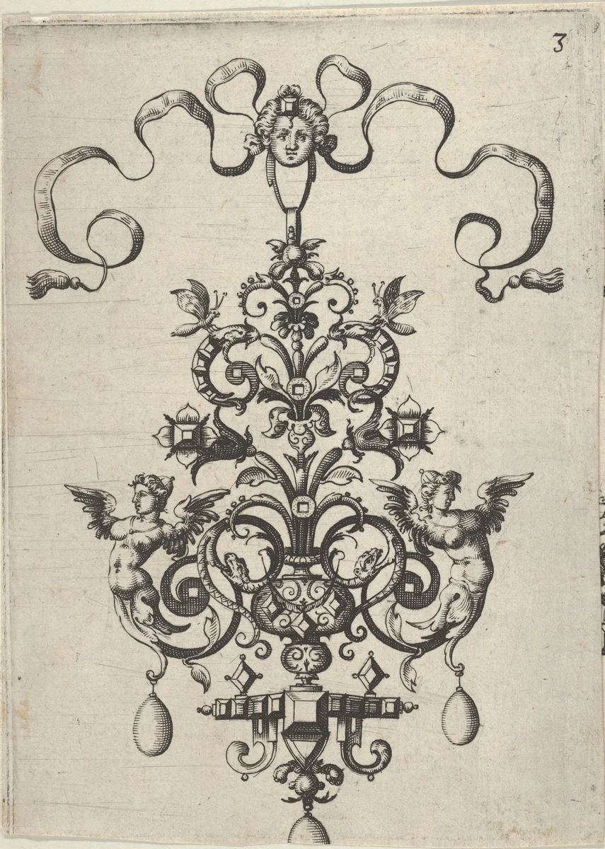 Reverse Copy of Design for a Pendant, from Ars His Myronis Nobilis Effingitus Pagellulis by Paul Birckenhultz, print, 1595-1605