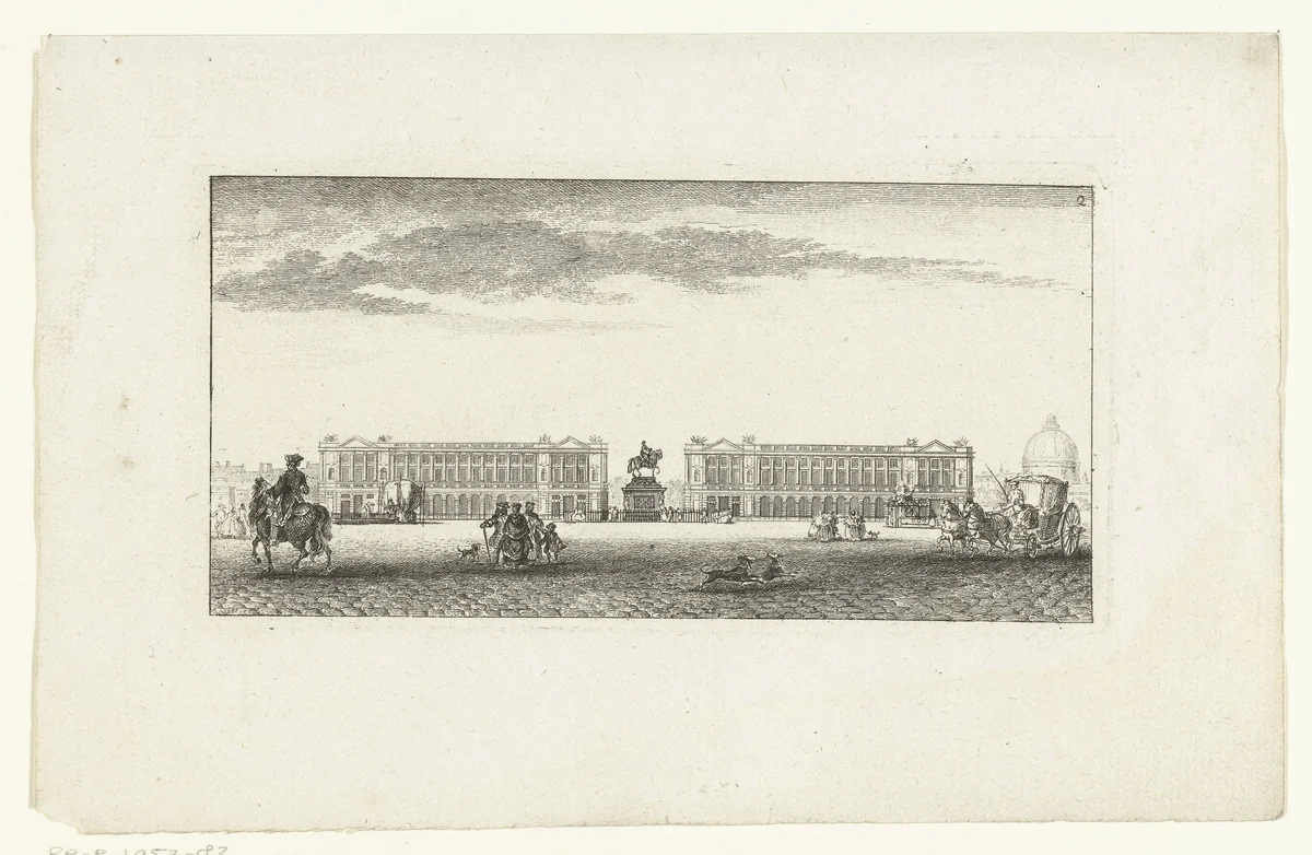 Gezicht op de Place Louis XV te Parijs by Jeanne Françoise Ozanne, print, 1755-1790