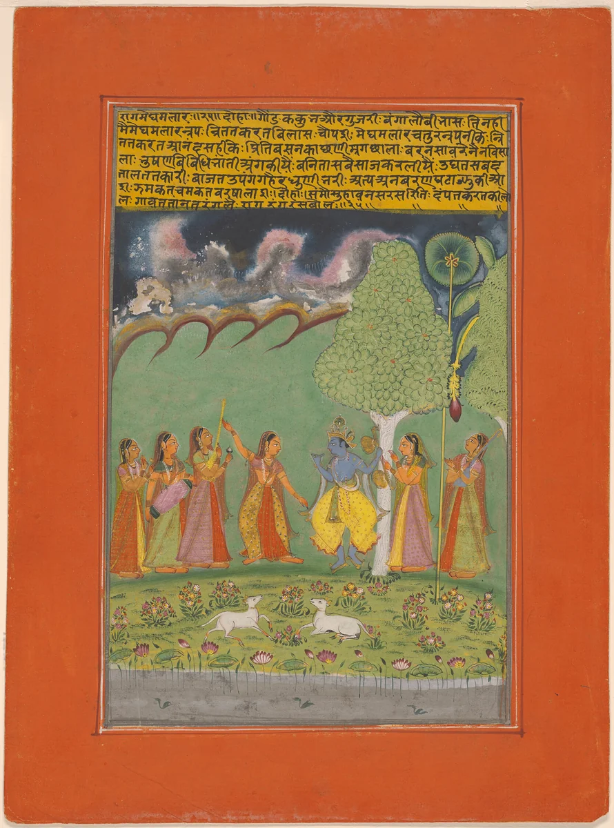 Rag Megh Malar, page from a Garland of Musical Ragas (Ragamala) Set by India Rajasthan, painting, 1745-1770