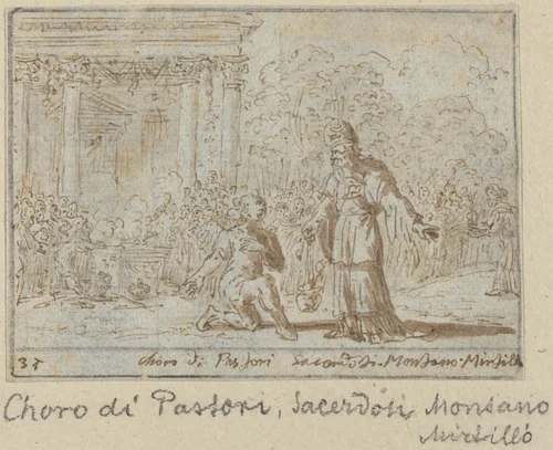 Chorus of Shepherds and Priests: Montano, Mirtillo by Johann Wilhelm Baur, drawing, 1640