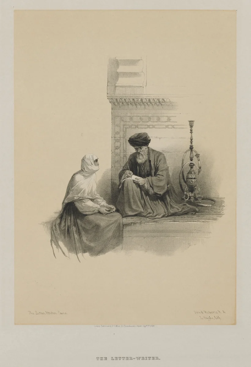 Egypt and Nubia, Volume III: The Letter-Writer, Cairo by Louis Haghe, print, 1849