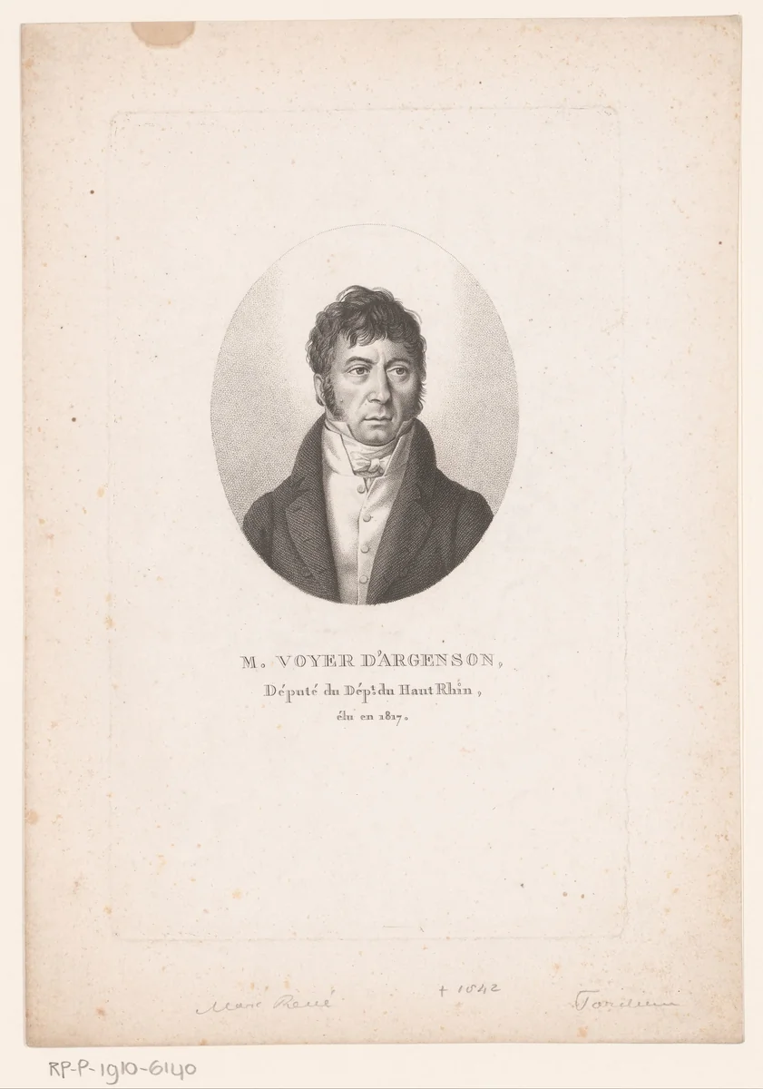 Portret van Marc-René de Voyer de Paulmy d'Argenson by Ambroise Tardieu, print, 1820-1821