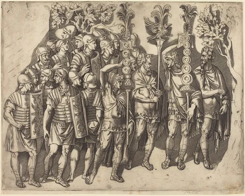 A Roman Legion by Marco Dente, print, 1515-1527