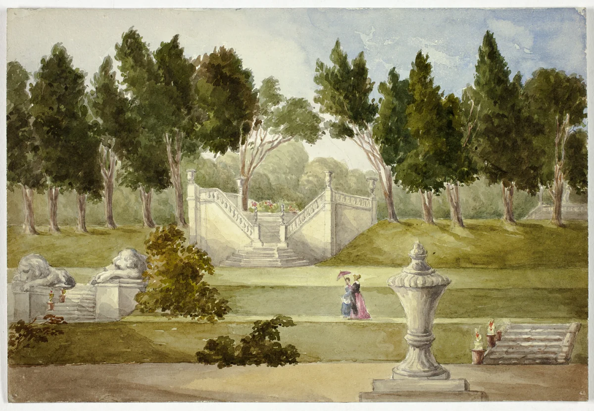 Garden at Clifton Hall by Elizabeth Murray, painting, 1845