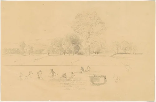 Harvesting, New England by Aaron Draper Shattuck, drawing, 1861-1871