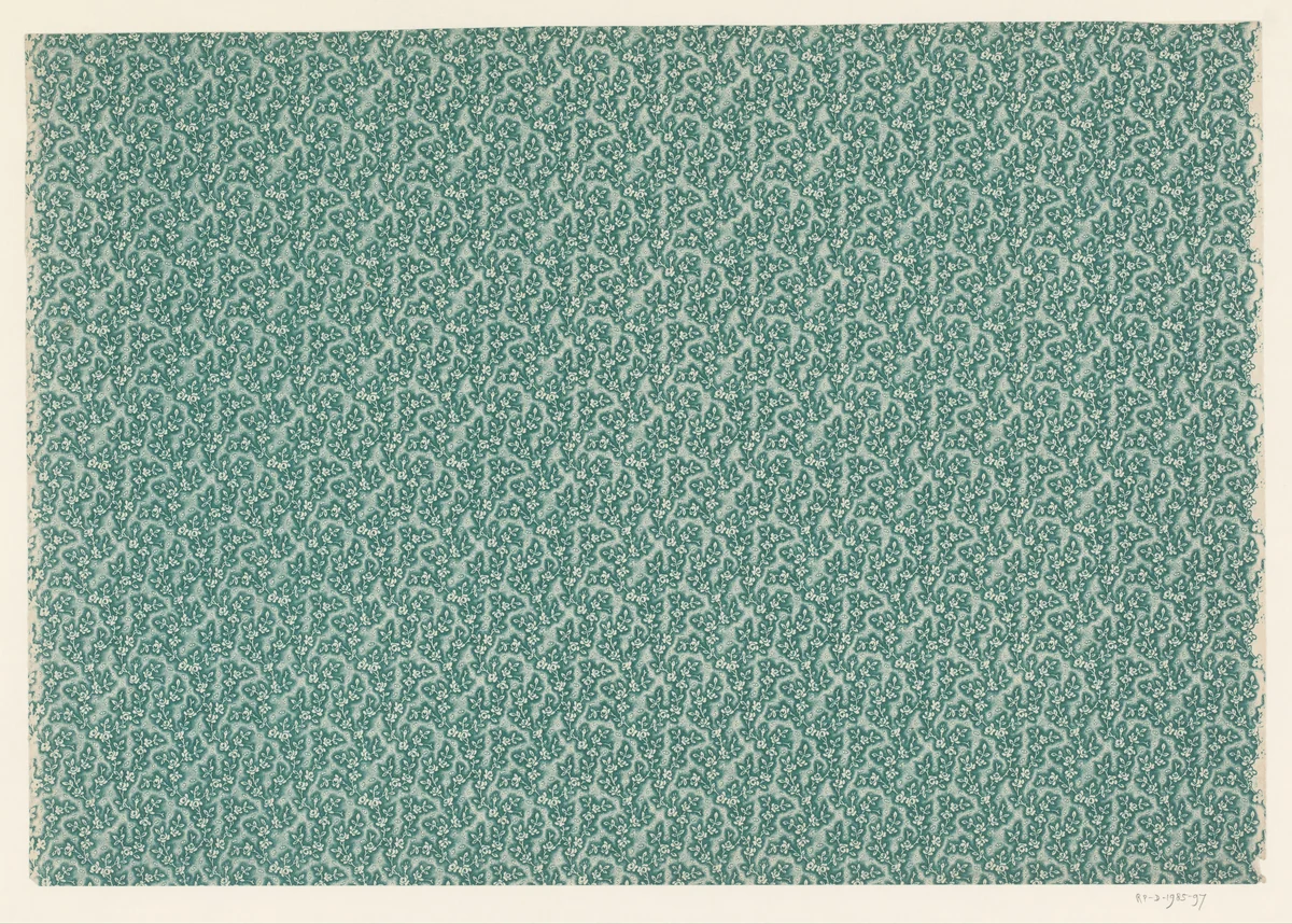 Blad met regelmatig patroon van bloemranken op puntenfond by anonymous, print, 1880-1950