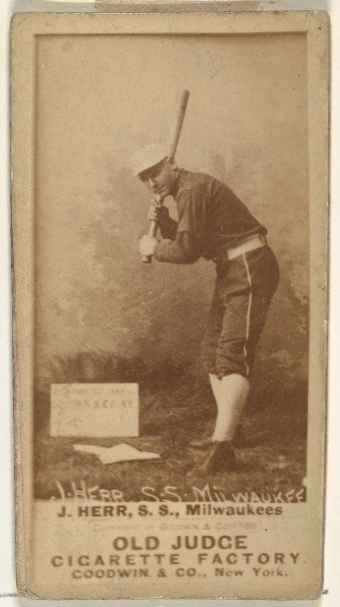 Joseph Herr, Shortstop, Milwaukee, from the Old Judge series (N172) for Old Judge Cigarettes by Goodwin & Company, photograph, 1888