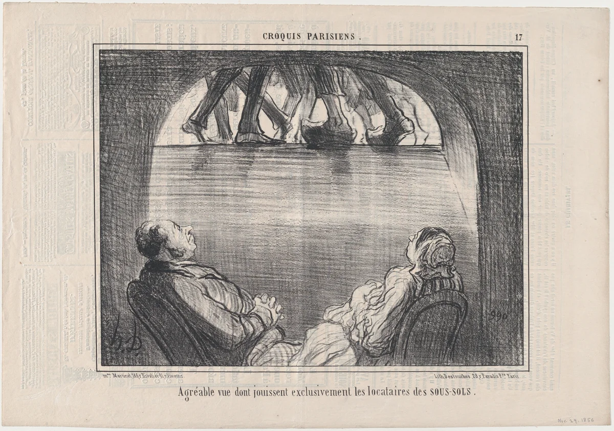 Agréable vue...des sous-sous, from Croqius Parisiens, published in Le Charivari, November 29, 1856 by Honoré Daumier, print, 1856