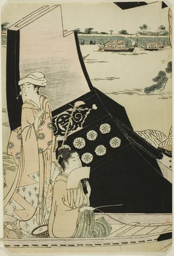 Women on a Pleasure Boat by Chobunsai Eishi, print, 1785-1795