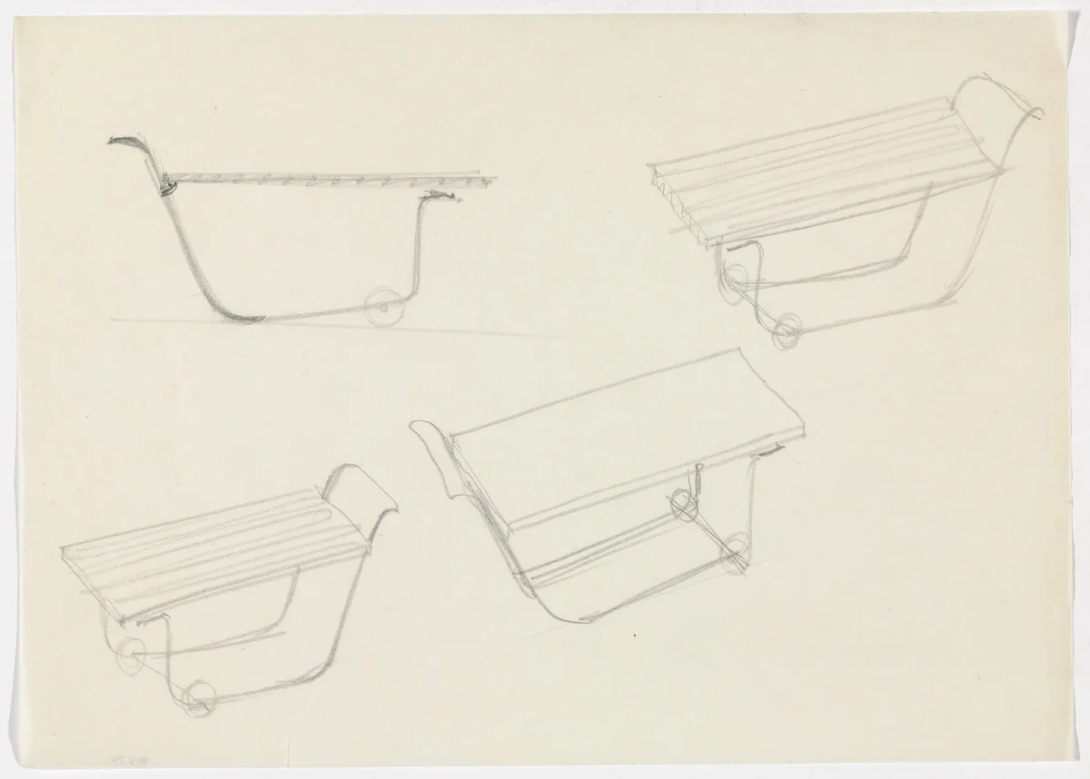 Serving Cart (Elevation sketch, perspective sketches) by Ludwig Mies van der Rohe, mies van der rohe archive, 1926