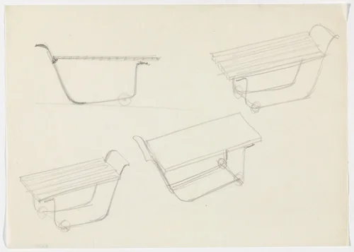 Serving Cart (Elevation sketch, perspective sketches) by Ludwig Mies van der Rohe, mies van der rohe archive, 1926
