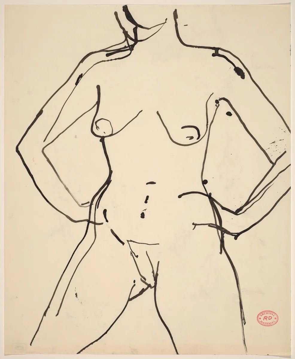 Untitled [standing female nude with arms akimbo] by Richard Diebenkorn, drawing, 1955-1967