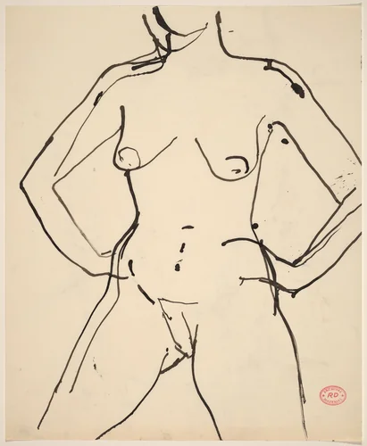 Untitled [standing female nude with arms akimbo] by Richard Diebenkorn, drawing, 1955-1967
