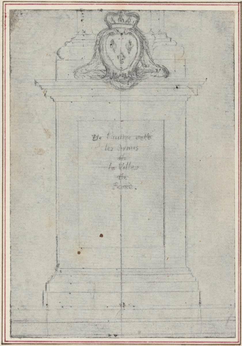 A Plinth Surmounted by the Arms of the King of France by Hubert François Gravelot, drawing, 1699-1773