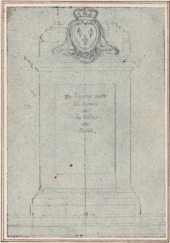 A Plinth Surmounted by the Arms of the King of France by Hubert François Gravelot, drawing, 1699-1773