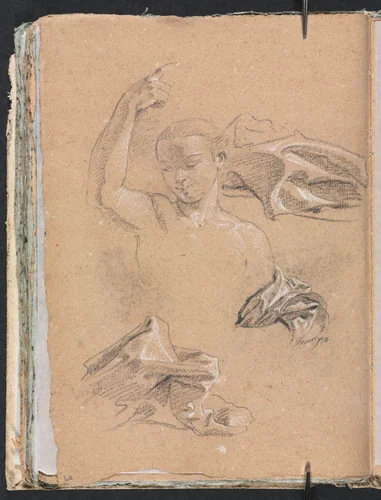 Verona Sketchbook: Figure with upraised right arm and drapery studies (page 68) by Francesco Lorenzi, book, 1760