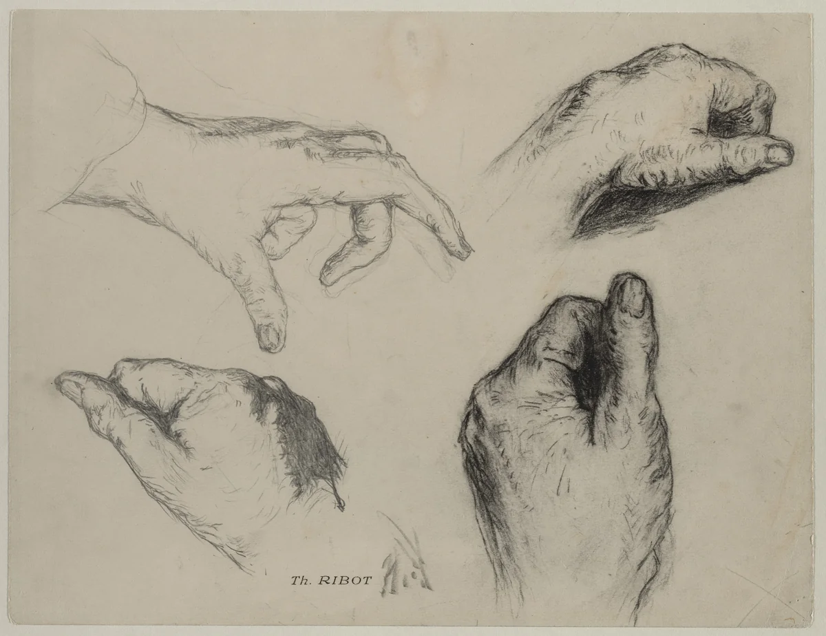 Study of Hands (recto) by Théodule Ribot, drawing, 1840-1891