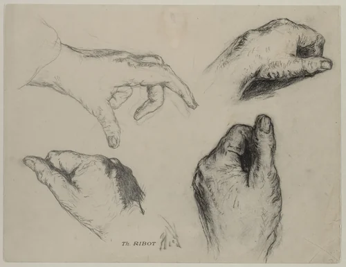 Study of Hands (recto) by Théodule Ribot, drawing, 1840-1891