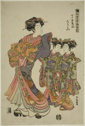 Chozan of the Chojiya, from the series "Models for Fashion: New Designs as Fresh as Young Leaves (Hinagata wakana hatsu moyo)" by Isoda Koryusai, print, 1771-1781