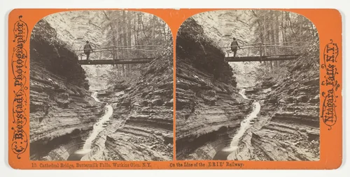 Cathedral Bridge, Buttermilk Falls, Watkins Glen, N.Y., No. 10 from the series "On the Line of the ERIE, Railway" by Charles Bierstadt, photograph, 1863-1903