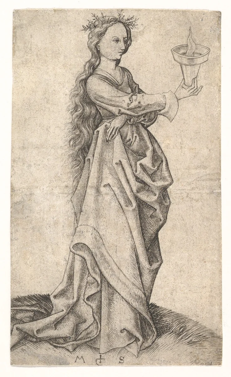 The Third Wise Virgin by Martin Schongauer, print, 1470-1491
