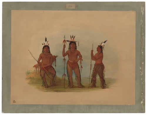 Alaeutian Chief and Two Warriors by George Catlin, painting, 1855-1869