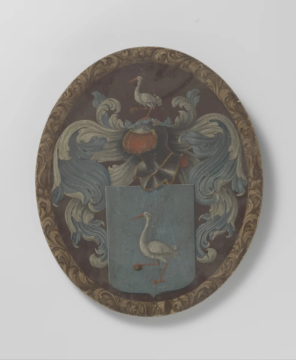 Wapenbord met ooievaar of kraanvogel by anonymous, other, 1881