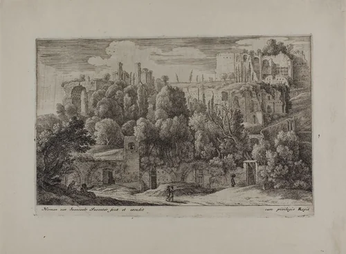Antique Ruins of an Amphitheater by Herman van Swanevelt, print, 1650-1655