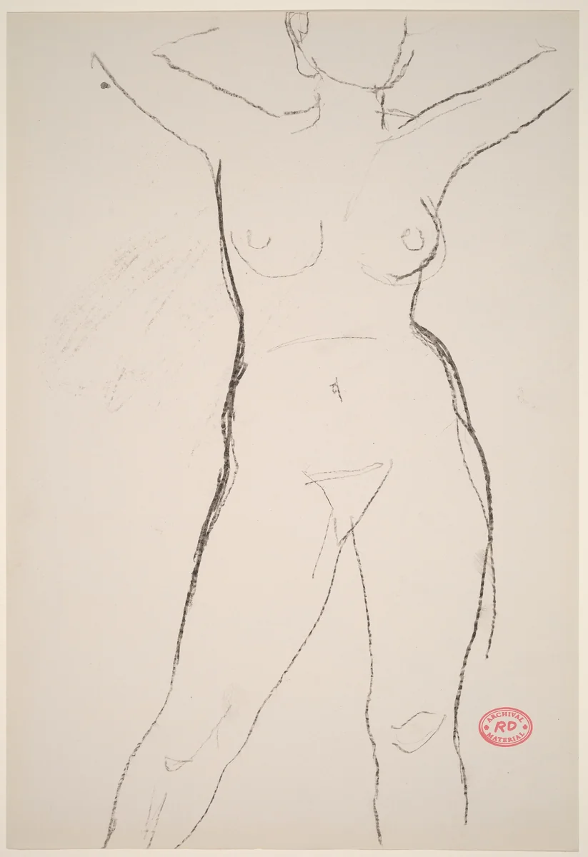 Untitled [standing female nude with arms raised] by Richard Diebenkorn, drawing, 1955-1967