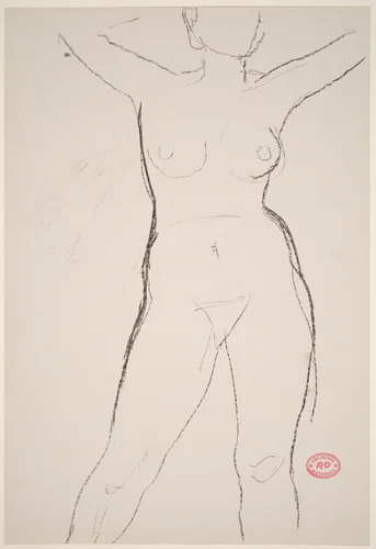 Untitled [standing female nude with arms raised] by Richard Diebenkorn, drawing, 1955-1967