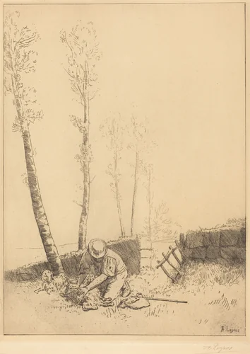 Finding the Sheep (Le mouton retrouve) by Alphonse Legros, print, 1837-1911