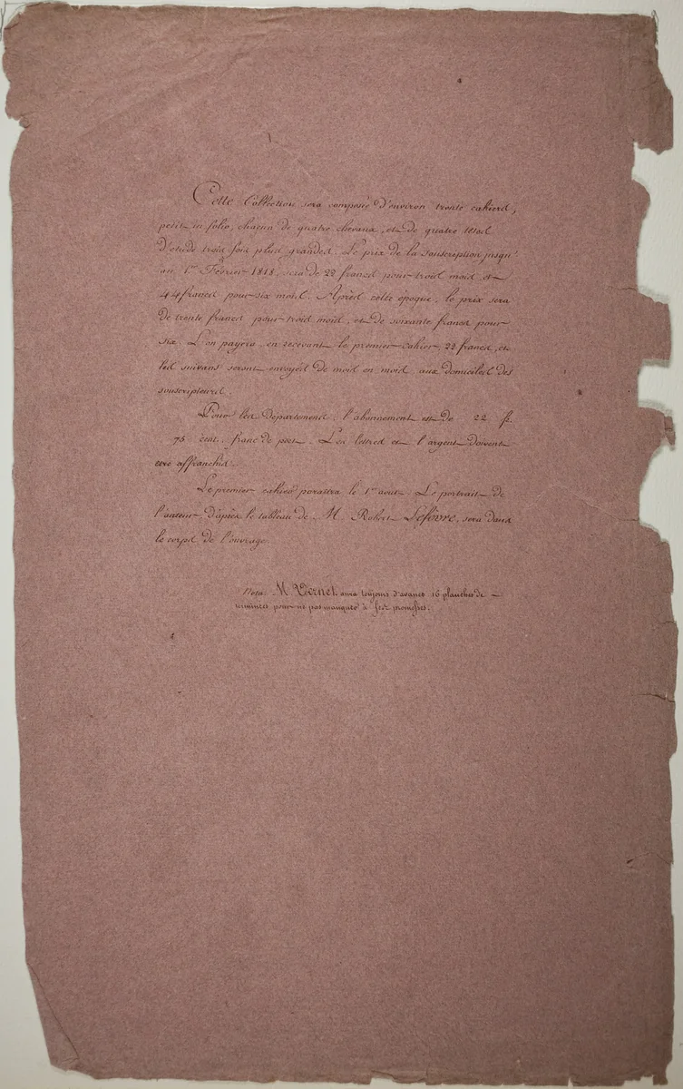 Subscription Page, from Horses of Many Countries, second volume by Carle Vernet, print, 1813-1823